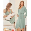 Ekouaer Maternity Nursing Gown and Robe Set Labor Delivery Nightgowns | Birthing Hospital Gowns, Skin-friendly, Postpartum Clothes, Split Front Flap, Elastic Waistline, Perfect for Pregnant Mommas(Light Green Leopard)