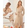 Ekouaer Maternity Nursing Gown and Robe Set Labor Delivery Nightgowns | Birthing Hospital Gowns, Skin-friendly, Postpartum Clothes, Split Front Flap, Elastic Waistline, Perfect for Pregnant Mommas(Khaki)