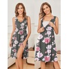 Ekouaer Maternity Nursing Gown and Robe Set Labor Delivery Nightgowns | Birthing Hospital Gowns, Skin-friendly, Postpartum Clothes, Split Front Flap, Elastic Waistline, Perfect for Pregnant Mommas(Dark Grey&pink Flower)