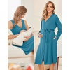 Ekouaer Maternity Nursing Gown and Robe Set Labor Delivery Nightgowns | Birthing Hospital Gowns, Skin-friendly, Postpartum Clothes, Split Front Flap, Elastic Waistline, Perfect for Pregnant Mommas(Blue Green)