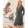Ekouaer Maternity Nursing Gown and Robe Set Labor Delivery Nightgowns | Birthing Hospital Gowns, Skin-friendly, Postpartum Clothes, Split Front Flap, Elastic Waistline, Perfect for Pregnant Mommas(Dark Grey&pink Flower)
