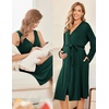 Ekouaer Maternity Nursing Gown and Robe Set Labor Delivery Nightgowns | Birthing Hospital Gowns, Skin-friendly, Postpartum Clothes, Split Front Flap, Elastic Waistline, Perfect for Pregnant Mommas(Dark Green)