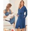 Ekouaer Maternity Nursing Gown and Robe Set Labor Delivery Nightgowns | Birthing Hospital Gowns, Skin-friendly, Postpartum Clothes, Split Front Flap, Elastic Waistline, Perfect for Pregnant Mommas(Blue Daisy)