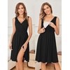 Ekouaer Maternity Nursing Gown and Robe Set Labor Delivery Nightgowns | Birthing Hospital Gowns, Skin-friendly, Postpartum Clothes, Split Front Flap, Elastic Waistline, Perfect for Pregnant Mommas(Black)