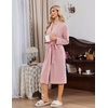 Ekouaer Robe for Women Long Knit Kimono Bathrobe Soft Lightweight Sleepwear | Bath Robe with Pockets, Cozy Loungewear 2026, Long Sleeves, Inner and Fixed Outer Tie, Mid Calf, Robe for Sleep Shower Travel(Pink)