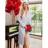 Ekouaer Robe for Women Long Knit Kimono Bathrobe Soft Lightweight Sleepwear | Bath Robe with Pockets, Cozy Loungewear 2026, Long Sleeves, Inner and Fixed Outer Tie, Mid Calf, Robe for Sleep Shower Travel(Light Gray)