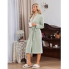 Ekouaer Robe for Women Long Knit Kimono Bathrobe Soft Lightweight Sleepwear | Bath Robe with Pockets, Cozy Loungewear 2026, Long Sleeves, Inner and Fixed Outer Tie, Mid Calf, Robe for Sleep Shower Travel(Light Green)