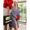 Ekouaer Robe for Women Long Knit Kimono Bathrobe Soft Lightweight Sleepwear | Bath Robe with Pockets, Cozy Loungewear 2026, Long Sleeves, Inner and Fixed Outer Tie, Mid Calf, Robe for Sleep Shower Travel(Navy)