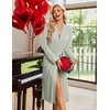 Ekouaer Robe for Women Long Knit Kimono Bathrobe Soft Lightweight Sleepwear | Bath Robe with Pockets, Cozy Loungewear 2026, Long Sleeves, Inner and Fixed Outer Tie, Mid Calf, Robe for Sleep Shower Travel(Light Green)
