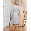 Ekouaer Robe for Women Long Knit Kimono Bathrobe Soft Lightweight Sleepwear | Bath Robe with Pockets, Cozy Loungewear 2026, Long Sleeves, Inner and Fixed Outer Tie, Mid Calf, Robe for Sleep Shower Travel(Light Gray)