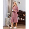 Ekouaer Robe for Women Long Knit Kimono Bathrobe Soft Lightweight Sleepwear | Bath Robe with Pockets, Cozy Loungewear 2026, Long Sleeves, Inner and Fixed Outer Tie, Mid Calf, Robe for Sleep Shower Travel(Wine Red)