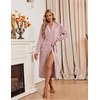 Ekouaer Robes for Women Long Knit Bathrobe Soft Lightweight Kimono Robes | Womens Long Robes, Soft Long Sleeve BathRobes with Pockets, Ladies Mid Calf Length Casual Sleepwear with Inner Tie Outer Belt(1-pink)