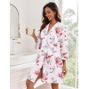 Ekouaer Women Robes Knee Length Kimono Bathrobe Lightweight Soft Sleepwear | 3/4 Sleeve, V-neck, Pocket, Modern Trim, Ideal Gift for Pregnancy, Bridesmaid Gifts(Charming Rose)