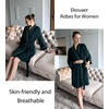 Ekouaer Women Robes Knee Length Kimono Bathrobe Lightweight Soft Sleepwear | 3/4 Sleeve, V-neck, Pocket, Modern Trim, Ideal Gift for Pregnancy, Bridesmaid Gifts(1-black)