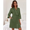 Ekouaer Women Robes Knee Length Kimono Bathrobe Lightweight Soft Sleepwear | 3/4 Sleeve, V-neck, Pocket, Modern Trim, Ideal Gift for Pregnancy, Bridesmaid Gifts(Army Green)