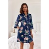 Ekouaer Women Robes Knee Length Kimono Bathrobe Lightweight Soft Sleepwear | 3/4 Sleeve, V-neck, Pocket, Modern Trim, Ideal Gift for Pregnancy, Bridesmaid Gifts(Navy Blue Floral)