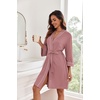 Ekouaer Women Robes Knee Length Kimono Bathrobe Lightweight Soft Sleepwear | 3/4 Sleeve, V-neck, Pocket, Modern Trim, Ideal Gift for Pregnancy, Bridesmaid Gifts(Gray Purple)