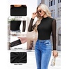 Ekouaer Womens Mesh Long Sleeve Tops Fall Fashion Mock Neck Slim Fit Shirts | Mock Turtleneck, Floral Pattern, Sheer Tulle, Night Out Clothes, Stretchy See Though Outfits, Sexy Thermal Blouses(A Black)
