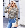 Ekouaer Womens Mesh Long Sleeve Tops Fall Fashion Mock Neck Slim Fit Shirts | Mock Turtleneck, Floral Pattern, Sheer Tulle, Night Out Clothes, Stretchy See Though Outfits, Sexy Thermal Blouses(Brown White)