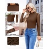 Ekouaer Womens Mesh Long Sleeve Tops Fall Fashion Mock Neck Slim Fit Shirts | Mock Turtleneck, Floral Pattern, Sheer Tulle, Night Out Clothes, Stretchy See Though Outfits, Sexy Thermal Blouses(Brown)