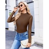 Ekouaer Womens Mesh Long Sleeve Tops Fall Fashion Mock Neck Slim Fit Shirts | Mock Turtleneck, Floral Pattern, Sheer Tulle, Night Out Clothes, Stretchy See Though Outfits, Sexy Thermal Blouses(Brown)