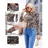 Ekouaer Womens Mesh Long Sleeve Tops Fall Fashion Mock Neck Slim Fit Shirts | Mock Turtleneck, Floral Pattern, Sheer Tulle, Night Out Clothes, Stretchy See Though Outfits, Sexy Thermal Blouses(Floral Fierce)