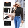 Ekouaer Womens Mesh Long Sleeve Tops Fall Fashion Mock Neck Slim Fit Shirts | Mock Turtleneck, Floral Pattern, Sheer Tulle, Night Out Clothes, Stretchy See Though Outfits, Sexy Thermal Blouses(A Black Floral)