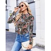 Ekouaer Womens Mesh Long Sleeve Tops Fall Fashion Mock Neck Slim Fit Shirts | Mock Turtleneck, Floral Pattern, Sheer Tulle, Night Out Clothes, Stretchy See Though Outfits, Sexy Thermal Blouses(Floral Fierce)