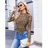 Ekouaer Womens Mesh Long Sleeve Tops Fall Fashion Mock Neck Slim Fit Shirts | Mock Turtleneck, Floral Pattern, Sheer Tulle, Night Out Clothes, Stretchy See Though Outfits, Sexy Thermal Blouses(Leopard Print)