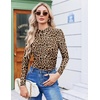 Ekouaer Womens Mesh Long Sleeve Tops Fall Fashion Mock Neck Slim Fit Shirts | Mock Turtleneck, Floral Pattern, Sheer Tulle, Night Out Clothes, Stretchy See Though Outfits, Sexy Thermal Blouses(Leopard Print)