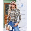 Ekouaer Womens Mesh Long Sleeve Tops Fall Fashion Mock Neck Slim Fit Shirts | Mock Turtleneck, Floral Pattern, Sheer Tulle, Night Out Clothes, Stretchy See Though Outfits, Sexy Thermal Blouses(Brown White)