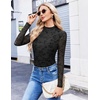 Ekouaer Womens Mesh Long Sleeve Tops Fall Fashion Mock Neck Slim Fit Shirts | Mock Turtleneck, Floral Pattern, Sheer Tulle, Night Out Clothes, Stretchy See Though Outfits, Sexy Thermal Blouses(A Black Floral)
