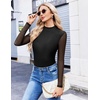 Ekouaer Womens Mesh Long Sleeve Tops Fall Fashion Mock Neck Slim Fit Shirts | Mock Turtleneck, Floral Pattern, Sheer Tulle, Night Out Clothes, Stretchy See Though Outfits, Sexy Thermal Blouses(A Black)