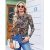 Ekouaer Womens Mesh Long Sleeve Tops Fall Fashion Mock Neck Slim Fit Shirts | Mock Turtleneck, Floral Pattern, Sheer Tulle, Night Out Clothes, Stretchy See Though Outfits, Sexy Thermal Blouses(Floral Fierce)
