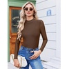 Ekouaer Womens Mesh Long Sleeve Tops Fall Fashion Mock Neck Slim Fit Shirts | Mock Turtleneck, Floral Pattern, Sheer Tulle, Night Out Clothes, Stretchy See Though Outfits, Sexy Thermal Blouses(Brown)