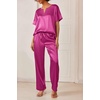 Ekouaer Women’s Satin Silky Pajama Set 2 Piece V Neck Silk Pjs with Pocket | Short Sleeve,Soft Sleepwear,Lightweight Lounge Sets,Comfy Loungewear,Bridal Wedding Party Pajamas Gifts,XS-2XL(Plum)