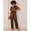 Ekouaer Women’s Satin Silky Pajama Set 2 Piece V Neck Silk Pjs with Pocket | Short Sleeve,Soft Sleepwear,Lightweight Lounge Sets,Comfy Loungewear,Bridal Wedding Party Pajamas Gifts,XS-2XL(Brown)