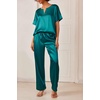Ekouaer Women’s Satin Silky Pajama Set 2 Piece V Neck Silk Pjs with Pocket | Short Sleeve,Soft Sleepwear,Lightweight Lounge Sets,Comfy Loungewear,Bridal Wedding Party Pajamas Gifts,XS-2XL(Green)