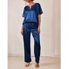 Ekouaer Women’s Satin Silky Pajama Set 2 Piece V Neck Silk Pjs with Pocket | Short Sleeve,Soft Sleepwear,Lightweight Lounge Sets,Comfy Loungewear,Bridal Wedding Party Pajamas Gifts,XS-2XL(Navy Blue)