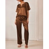 Ekouaer Women’s Satin Silky Pajama Set 2 Piece V Neck Silk Pjs with Pocket | Short Sleeve,Soft Sleepwear,Lightweight Lounge Sets,Comfy Loungewear,Bridal Wedding Party Pajamas Gifts,XS-2XL(Brown)