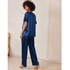 Ekouaer Women’s Satin Silky Pajama Set 2 Piece V Neck Silk Pjs with Pocket | Short Sleeve,Soft Sleepwear,Lightweight Lounge Sets,Comfy Loungewear,Bridal Wedding Party Pajamas Gifts,XS-2XL(Navy Blue)