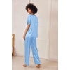 Ekouaer Women’s Satin Silky Pajama Set 2 Piece V Neck Silk Pjs with Pocket | Short Sleeve,Soft Sleepwear,Lightweight Lounge Sets,Comfy Loungewear,Bridal Wedding Party Pajamas Gifts,XS-2XL(Light Blue)