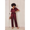 Ekouaer Women’s Satin Silky Pajama Set 2 Piece V Neck Silk Pjs with Pocket | Short Sleeve,Soft Sleepwear,Lightweight Lounge Sets,Comfy Loungewear,Bridal Wedding Party Pajamas Gifts,XS-2XL(Wine Red)