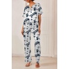 Ekouaer Women’s Satin Silky Pajama Set 2 Piece V Neck Silk Pjs with Pocket | Short Sleeve,Soft Sleepwear,Lightweight Lounge Sets,Comfy Loungewear,Bridal Wedding Party Pajamas Gifts,XS-2XL(Floral White)