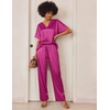 Ekouaer Women’s Satin Silky Pajama Set 2 Piece V Neck Silk Pjs with Pocket | Short Sleeve,Soft Sleepwear,Lightweight Lounge Sets,Comfy Loungewear,Bridal Wedding Party Pajamas Gifts,XS-2XL(Plum)