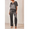 Ekouaer Women’s Satin Silky Pajama Set 2 Piece V Neck Silk Pjs with Pocket | Short Sleeve,Soft Sleepwear,Lightweight Lounge Sets,Comfy Loungewear,Bridal Wedding Party Pajamas Gifts,XS-2XL(Dark Grey)