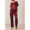 Ekouaer Women’s Satin Silky Pajama Set 2 Piece V Neck Silk Pjs with Pocket | Short Sleeve,Soft Sleepwear,Lightweight Lounge Sets,Comfy Loungewear,Bridal Wedding Party Pajamas Gifts,XS-2XL(Wine Red)