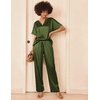 Ekouaer Women’s Satin Silky Pajama Set 2 Piece V Neck Silk Pjs with Pocket | Short Sleeve,Soft Sleepwear,Lightweight Lounge Sets,Comfy Loungewear,Bridal Wedding Party Pajamas Gifts,XS-2XL(Army Green)