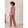 Ekouaer Women’s Satin Silky Pajama Set 2 Piece V Neck Silk Pjs with Pocket | Short Sleeve,Soft Sleepwear,Lightweight Lounge Sets,Comfy Loungewear,Bridal Wedding Party Pajamas Gifts,XS-2XL(Purplish Red)