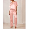 Ekouaer Women’s Satin Silky Pajama Set 2 Piece V Neck Silk Pjs with Pocket | Short Sleeve,Soft Sleepwear,Lightweight Lounge Sets,Comfy Loungewear,Bridal Wedding Party Pajamas Gifts,XS-2XL(Pink)
